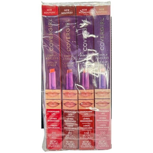 Covergirl Simply Ageless Lip Flip Liner Set Of 4‎ Red Espresso Burgundy Petal - Picture 1 of 5
